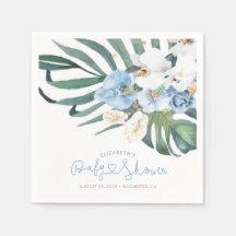 Blauwe orchideeën en palmbladeren Tropische elegan