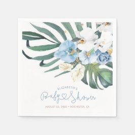 Blauwe orchideeën en palmbladeren Tropische elegan Servet