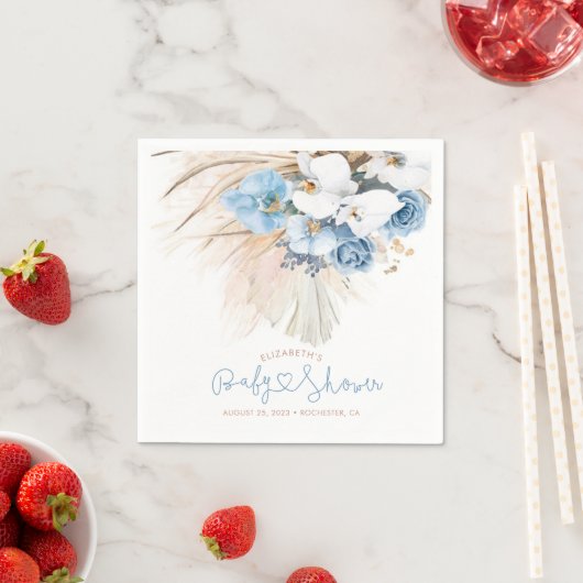 Blauwe orchideeën en Pampas Grass Elegant Boho Servet (Insitu)