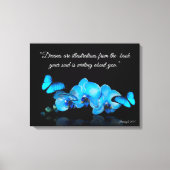 Blauwe Orchideeën en vlinders met citaat Canvas Afdruk (Voorkant)