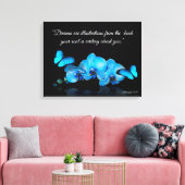 Blauwe Orchideeën en vlinders met citaat Canvas Afdruk (Insitu (Woonkamer))