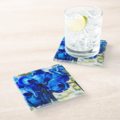 Blauwe orchideeën glazen onderzetter (Schuin)