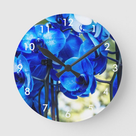 Blauwe orchideeën ronde klok (Voorkant)
