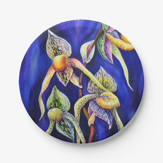 Blauwe orchideeën schilderen papieren bordje (Voorkant)