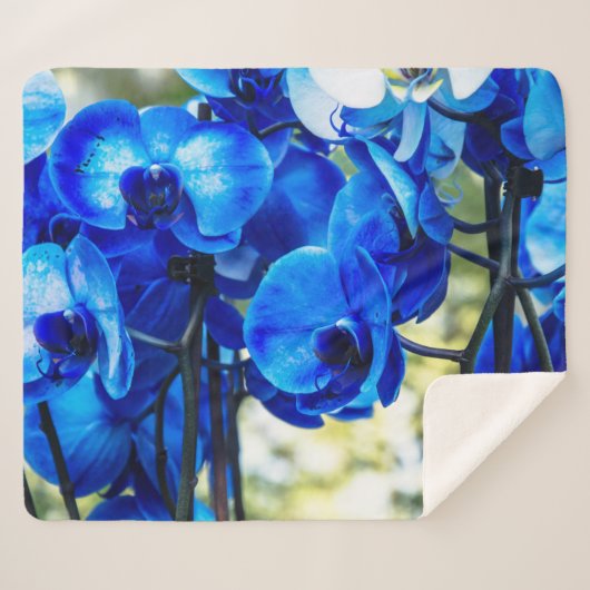 Blauwe orchideeën sherpa deken (Voorkant (horizontaal))