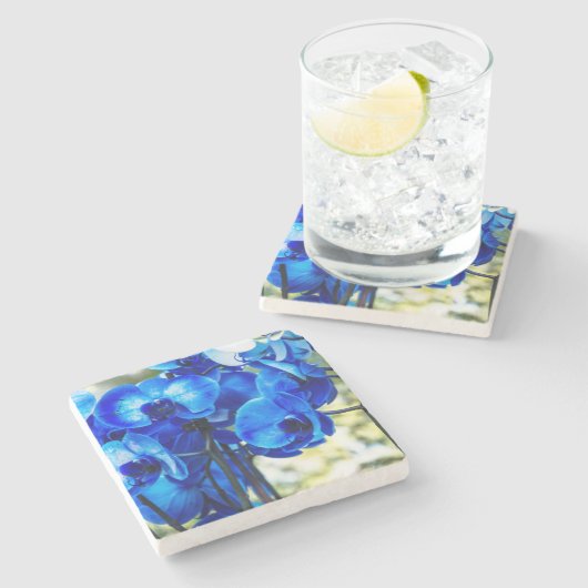 Blauwe orchideeën stenen onderzetter (Zijkant)