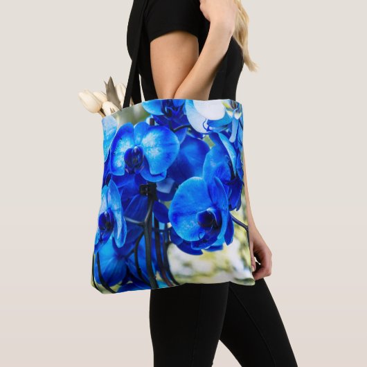 Blauwe orchideeën tote bag (Dichtbij)