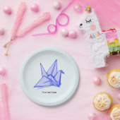 Blauwe origamikraan papieren bordje (Feest)