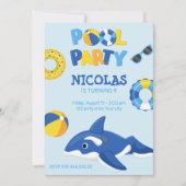 BLAUWE ORKA OPBLAASBARE POOL PARTY UITNODIGING (Voorkant)