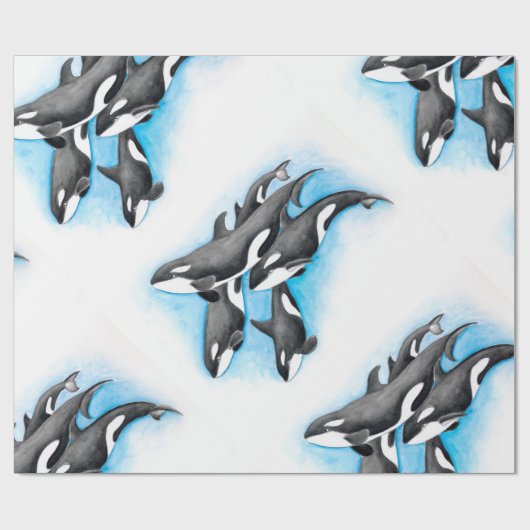 blauwe orka's cadeaupapier (Vlak)