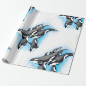 blauwe orka's cadeaupapier (Uitgerold)