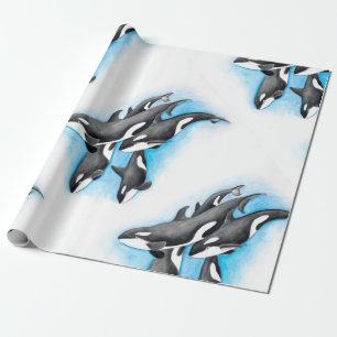 blauwe orka's cadeaupapier