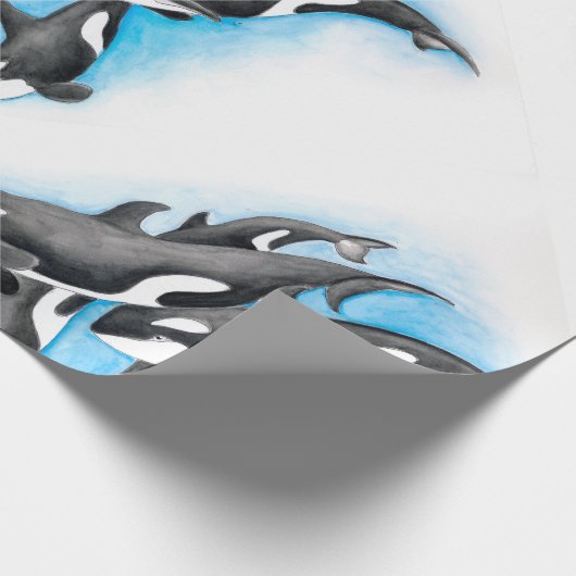 blauwe orka's cadeaupapier (Hoek)