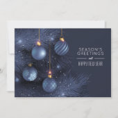 Blauwe Ornamenten Grietings Flat Feestdagenkaart (Voorkant)