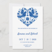 BLAUWE OTOMI MEXICAANSE HARTEN UITNODIGING (Voorkant)