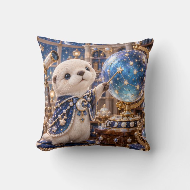 Blauwe Otter Stargazer Hemelglobe Kussen (Voorkant)