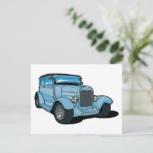 Blauwe oude auto briefkaart (Staand voorkant)