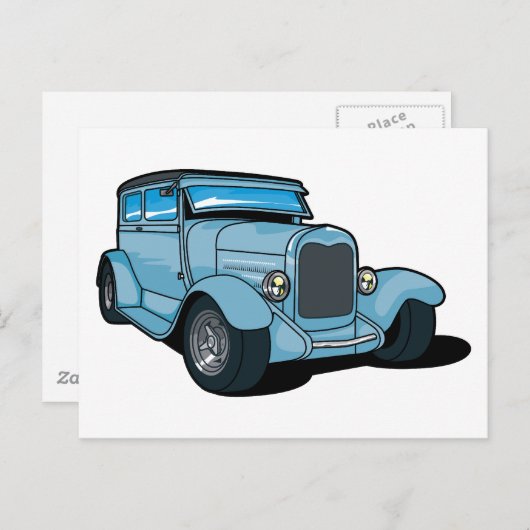 Blauwe oude auto briefkaart (Voorkant / Achterkant)