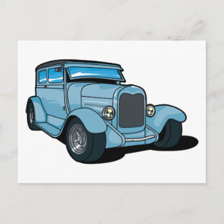Blauwe oude auto briefkaart