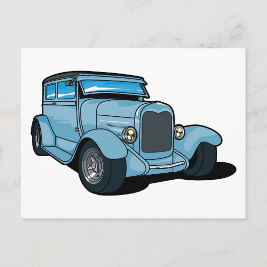 Blauwe oude auto briefkaart (Voorkant)