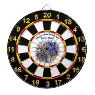 Blauwe  oude wegwijzer met de motor uit dartbord