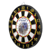 Blauwe  oude wegwijzer met de motor uit dartbord (Voorkant Rechts)