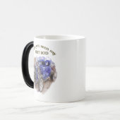 Blauwe  oude wegwijzer met de motor uit magische mok (Voorkant links)