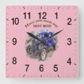 Blauwe oude wegwijzer met de motor uit vierkante klok (Voorkant)