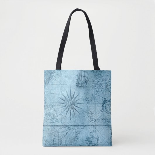 Blauwe oude wereldkaart tote bag (Voorkant)
