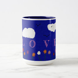 BLAUWE OUTDOOR LOVE KOFFIEBEEKER, 15oz Tweekleurige Koffiemok