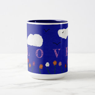 BLAUWE OUTDOOR LOVE KOFFIEBEEKER, 15oz Tweekleurige Koffiemok