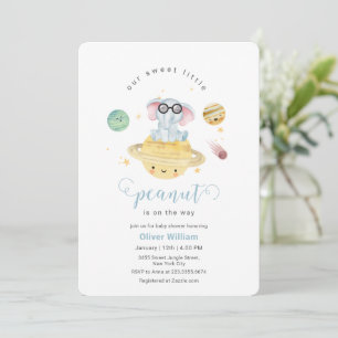 Blauwe Outer Space Olifant Baby Shower Kaart