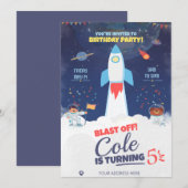 Blauwe Outer Space Verjaardag, Astronaut Verjaarda Kaart (Voorkant / Achterkant)