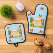 Blauwe ovenwant en pannenlap set met Bijbeltekst (Top down)