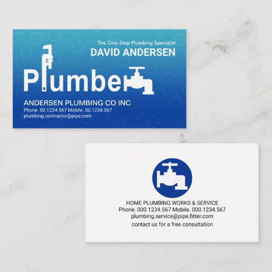 Blauwe overstroming Waterbellen Loodgieterij Visitekaartje (Voorkant / Achterkant)