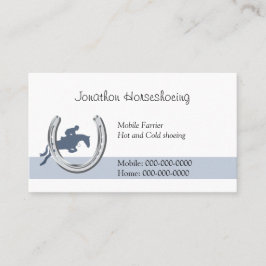 Blauwe paard springt door een hoefijzer visitekaartje