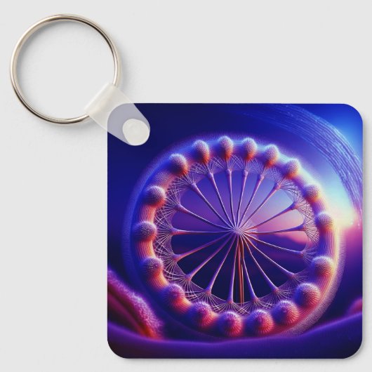 Blauwe paardebloem fractal sleutelhanger (Voorkant)