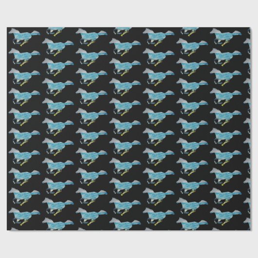 Blauwe paarden cadeaupapier (Vlak)