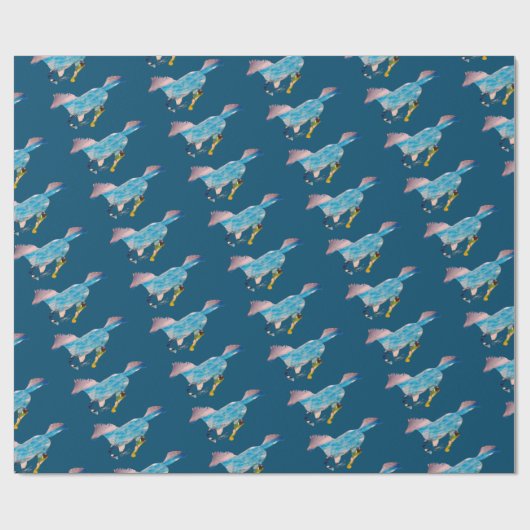 Blauwe paarden cadeaupapier (Vlak)