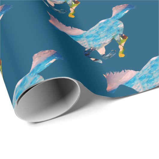 Blauwe paarden cadeaupapier (Rol Hoek)