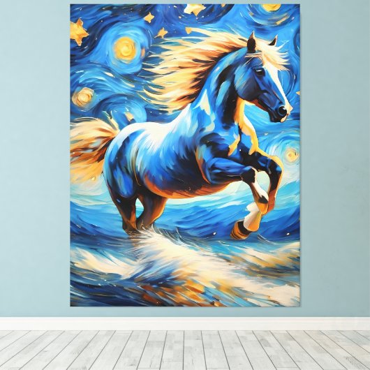 Blauwe paarden canvas afdruk (Insitu (Houten vloer))