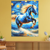 Blauwe paarden canvas afdruk (Insitu (Woonkamer))