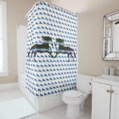 Blauwe paarden douchegordijn (In situ)