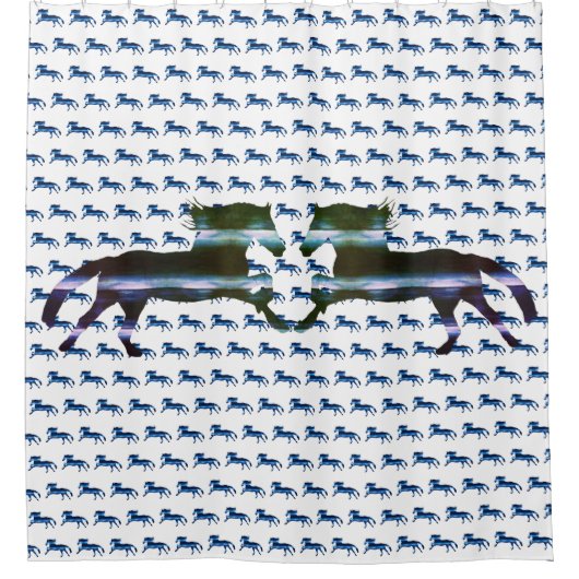 Blauwe paarden douchegordijn (Voorkant)