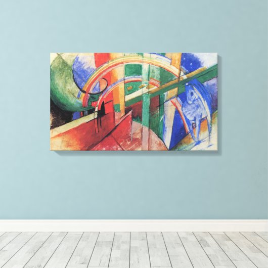 Blauwe paarden met regenboog door Franz Marc Canvas Afdruk (Insitu (Houten vloer))