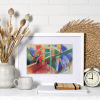 Blauwe paarden met regenboog door Franz Marc