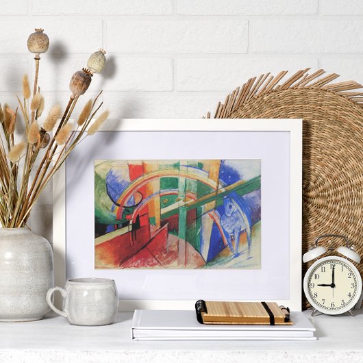 Blauwe paarden met regenboog door Franz Marc Poster