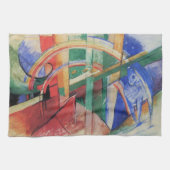 Blauwe paarden met regenboog door Franz Marc Theedoek (Horizontaal)