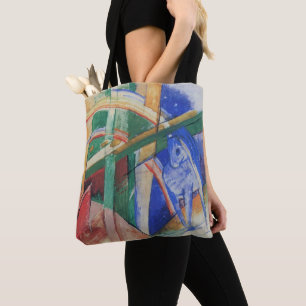 Blauwe paarden met regenboog door Franz Marc Tote Bag