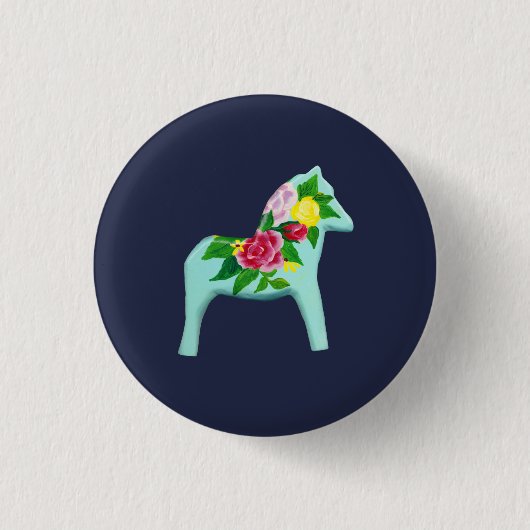 Blauwe paarden ronde button 3,2 cm (Voorkant)